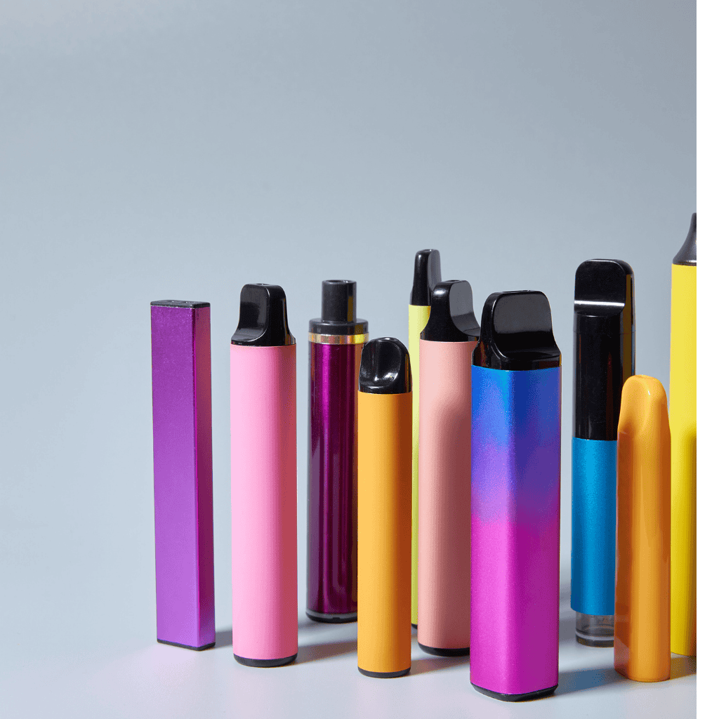 A colorful collection of nicotine vapes